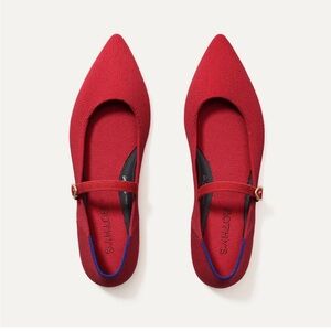 Rothy's Red Pointed Mary Jane Flats with Blue Trim